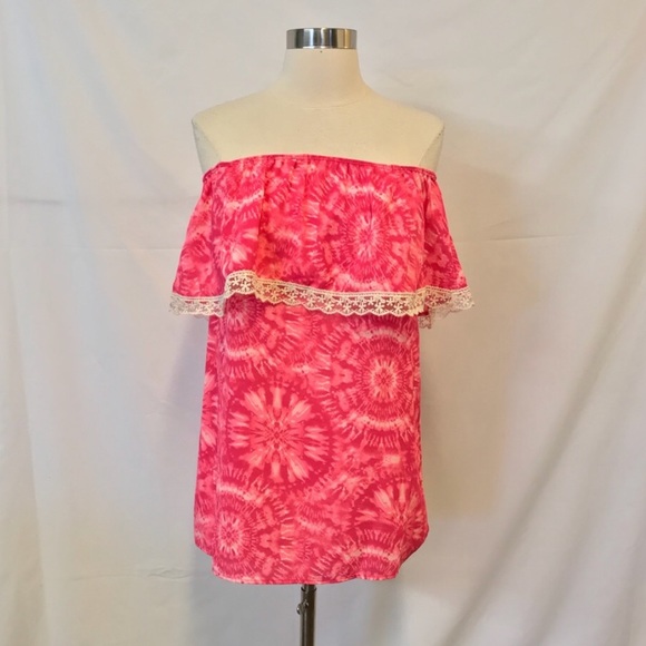 Flamingo NWOT Tie Dye Off The Shoulder Blouse Small - Picture 1 of 7